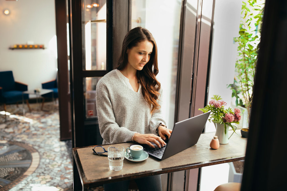 Woman working on a laptop