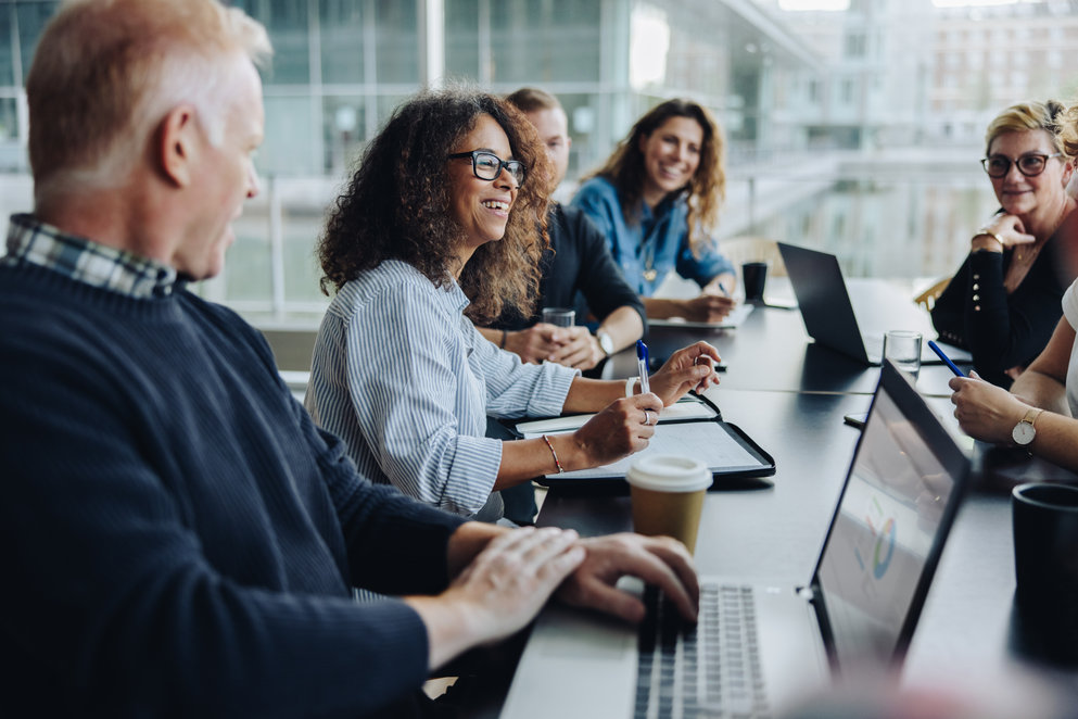 colleagues at a meeting at the office