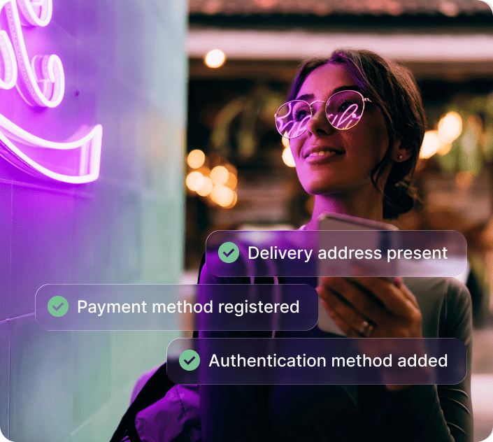 Woman using a smartphone with her delivery, payment and authentication details confirmed