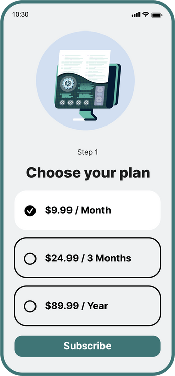 Choose your plan app interface