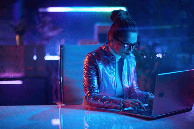 a woman who works in her office
