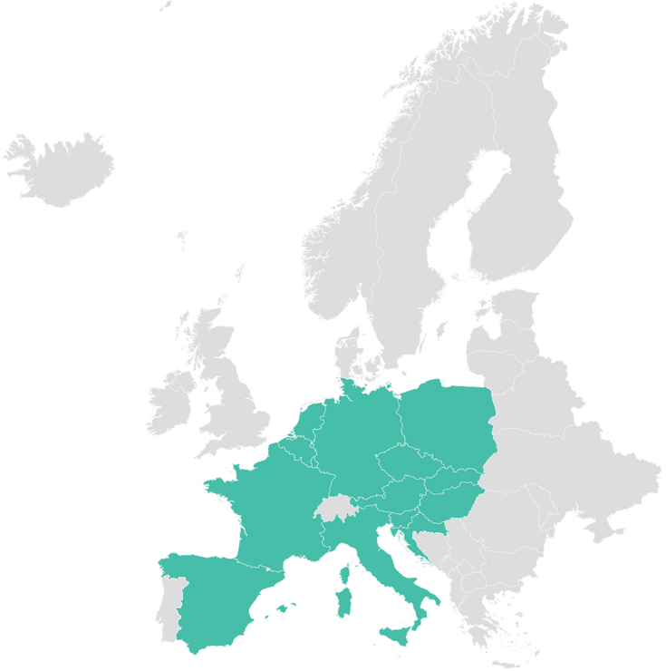Map of Europe focused