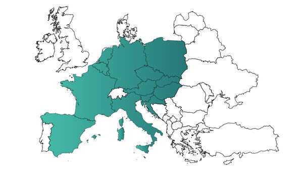 Europe world map highlighting some western countries.