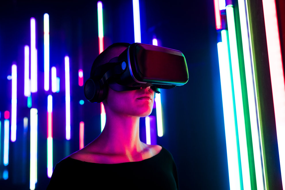 Woman using virtual reality glasses