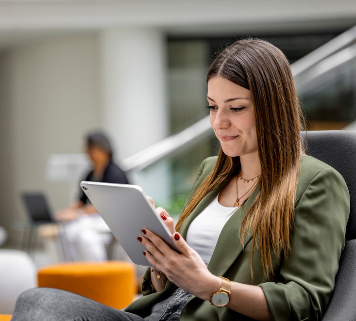 woman using a touch screen
