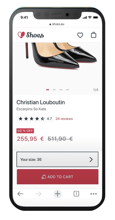 Product details screen on mobile phone