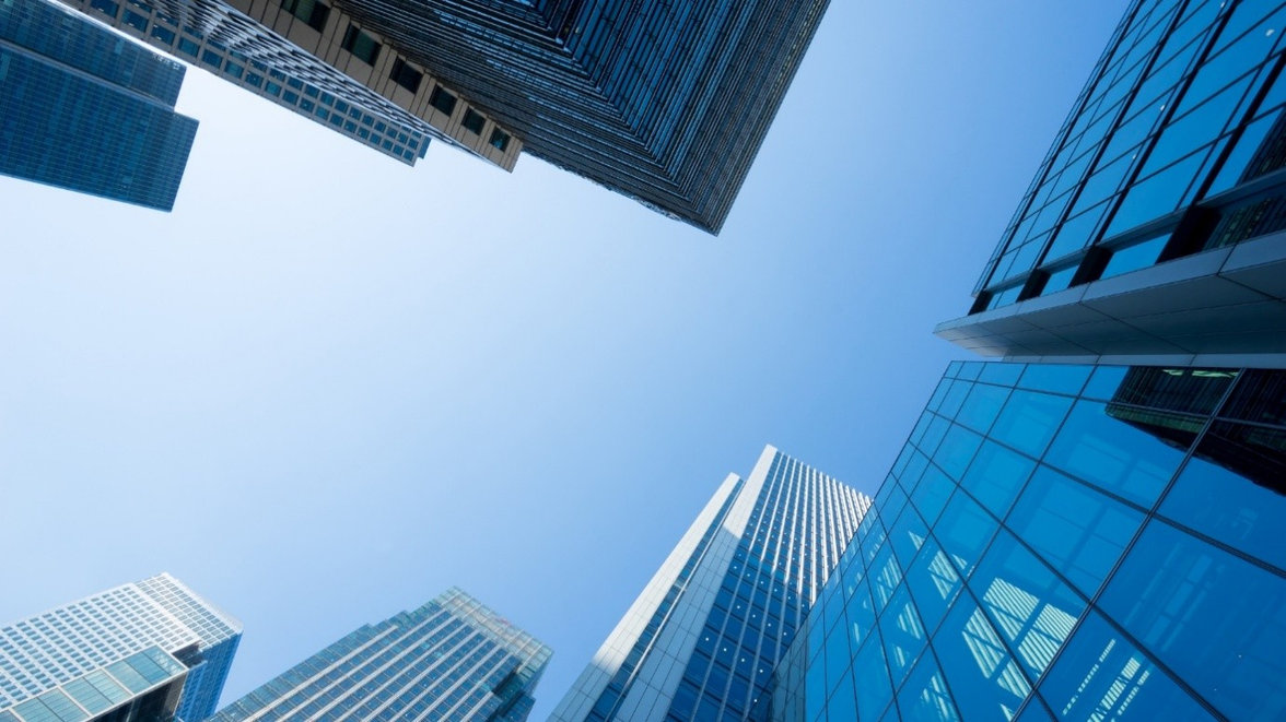 looking to the top of the buildings