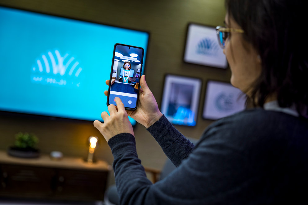 business woman working on phone app