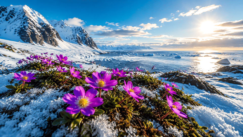 Glacier and flowers