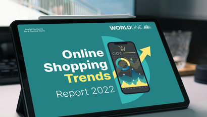 A tablet showing the Online shopping trends - Report 2022