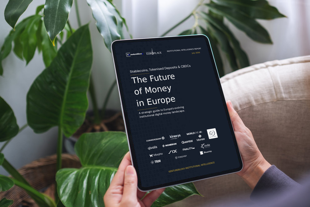 person holding a table to read the report The Future of Money in Europe
