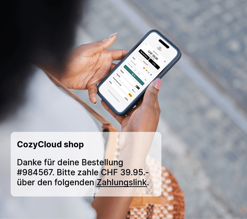 Smartphone-Bildschirm mit einem Beispiel für eine Zahlung per Link