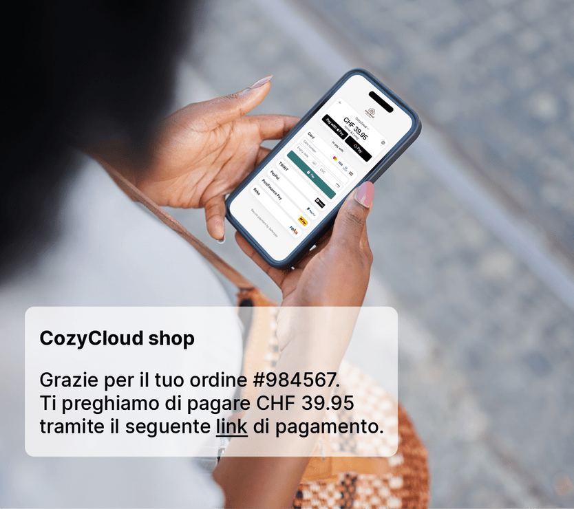 Schermo dello smartphone che mostra un esempio di pagamento tramite Pay by Link