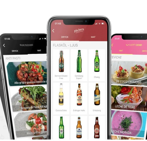 Tre mobila enheter för olika webbplatser som visar några olika produkter